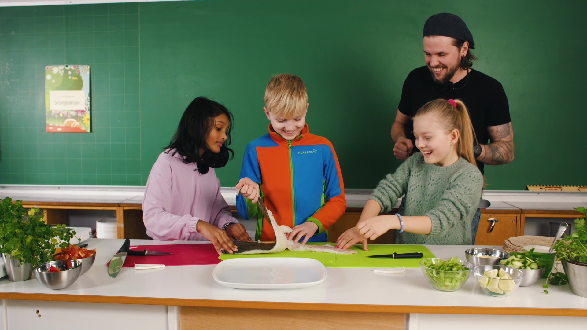 Children on the kitchen preparing food