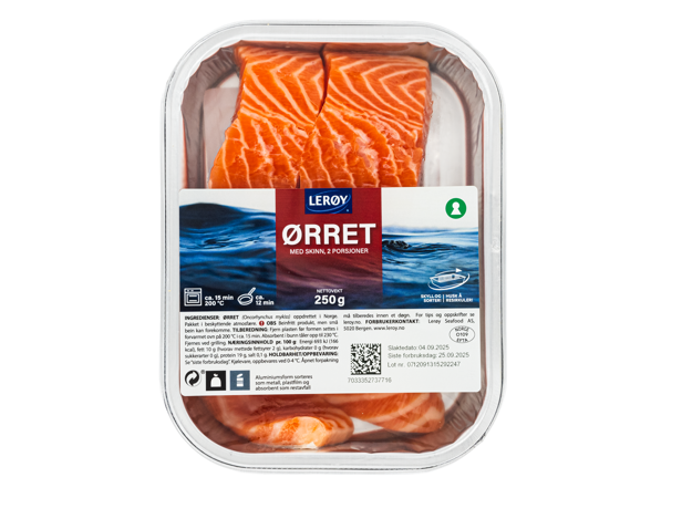 Ørret porsjoner med skinn forpakning