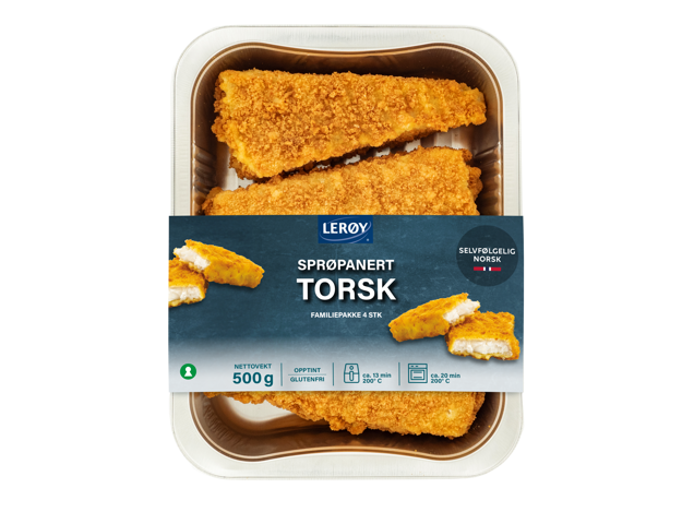 Sprøpanert torsk, produkt