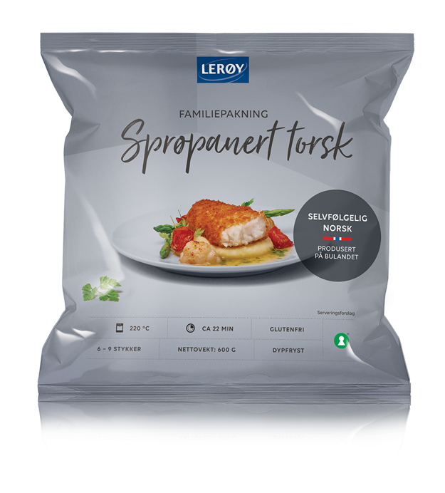 Sprøpanert torsk forpakning